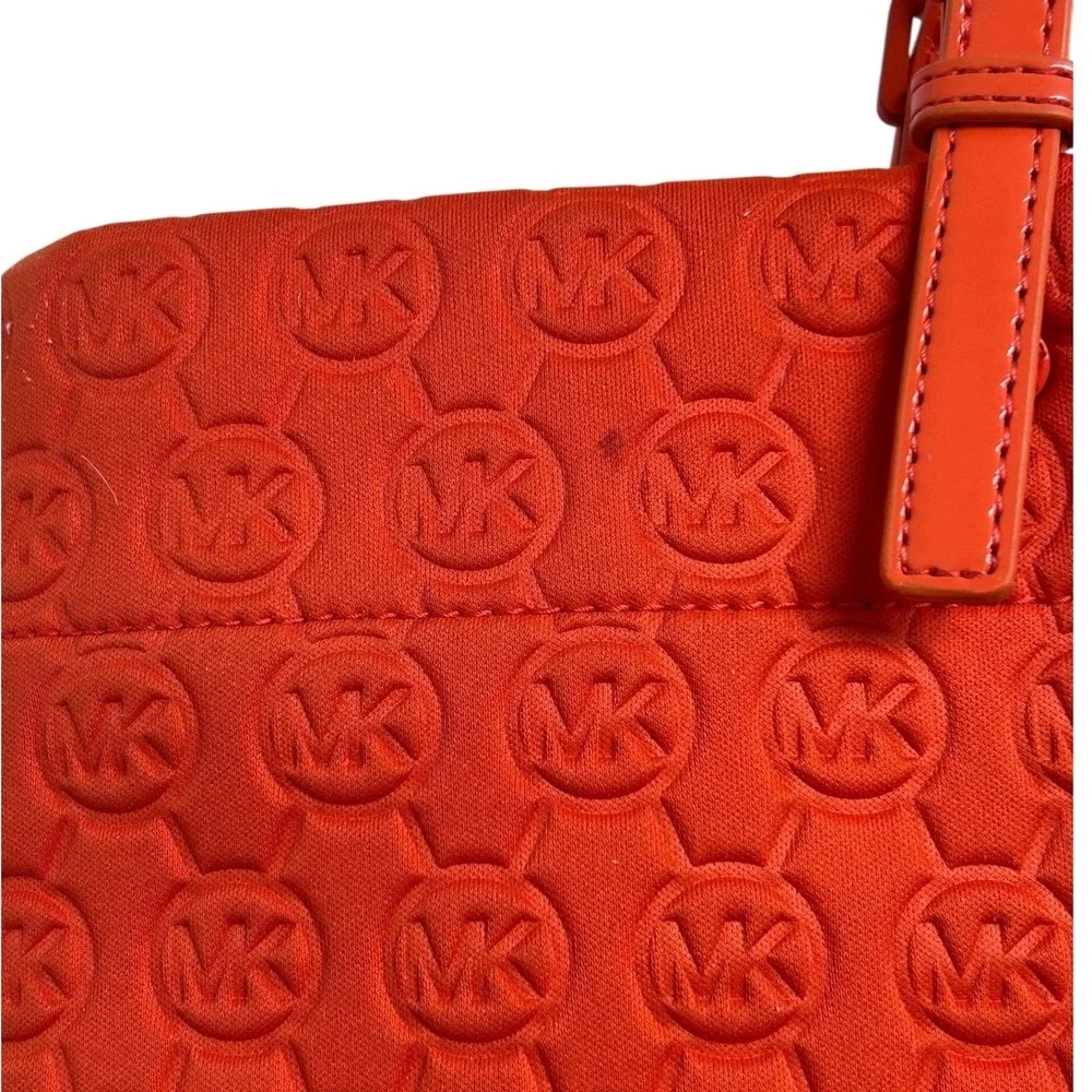 Michael Kors Orange MK Logo Embossed Tote Bag Large Shoulder Purse